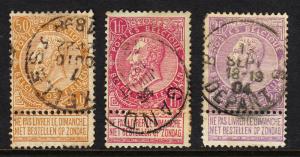 BELGIUM — SCOTT 70,72,75 — 1893-1900 KING LEOPOLD ISSUE — USED — SCV $53.50