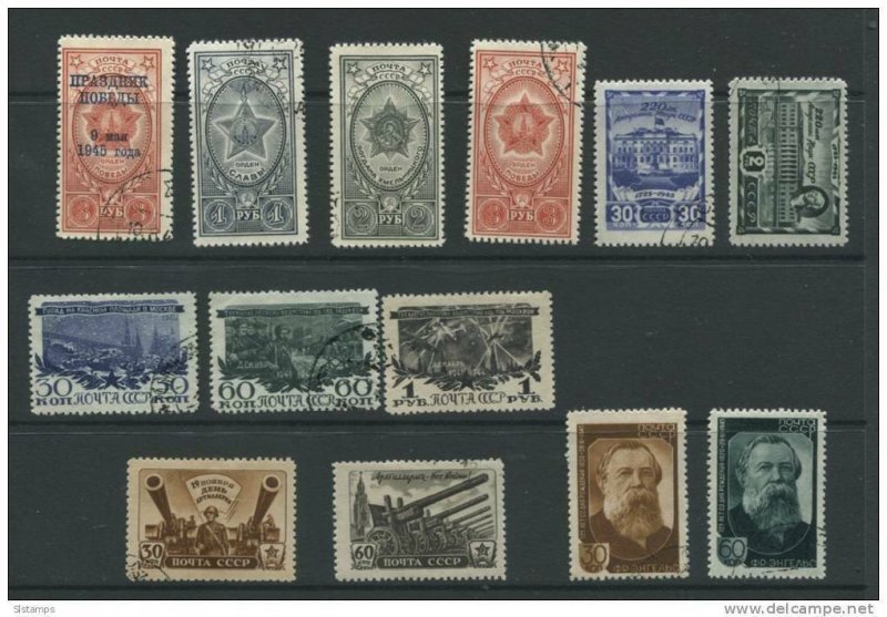 Russia/USSR 1945 Mi 948-0 960-4 971 992-3 997-8 Used Complete sets Cv 22 euro 