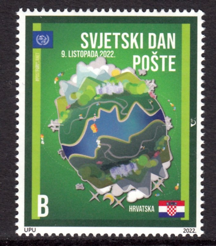 CROATIA 2022 WORLD POST DAY MAP JOINT ISSUE FLAGS POSTAL SERVICES