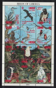 Liberia Hawk Heron Eagle Birds 12v Sheetlet 1993 MNH MI#1582-1593