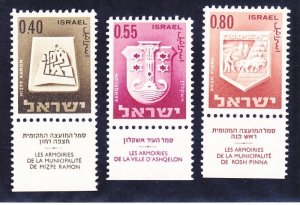 Israel 334-36 MNH 1967 Town Emblems w/Tabs Set of 3 Very FIne