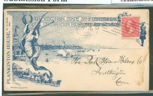 US 267 1898 2c Washington franked this damaged illustrated cover commemorating the Wisconsin state semi-centennial celebration.