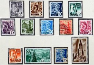 GERMANY / French Zone Baden 1947. People and Sites #1, Complete 13v, MH, 1Used