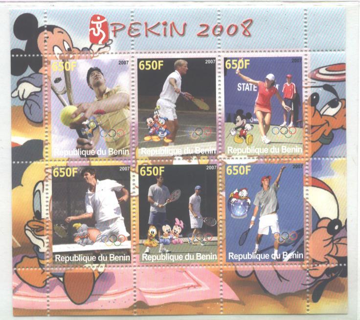 Benin 2007 M/S BeiJing 2008 Olympic Games Sports Tennis Disney Cartoon Stamps