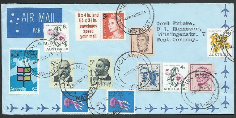 AUSTRALIA 1973 Airmail cover to Germany - nice franking....................53480