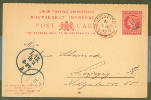 Montserrat  1895 QV 1c + 1d reply card on buff, commercial message on back of card