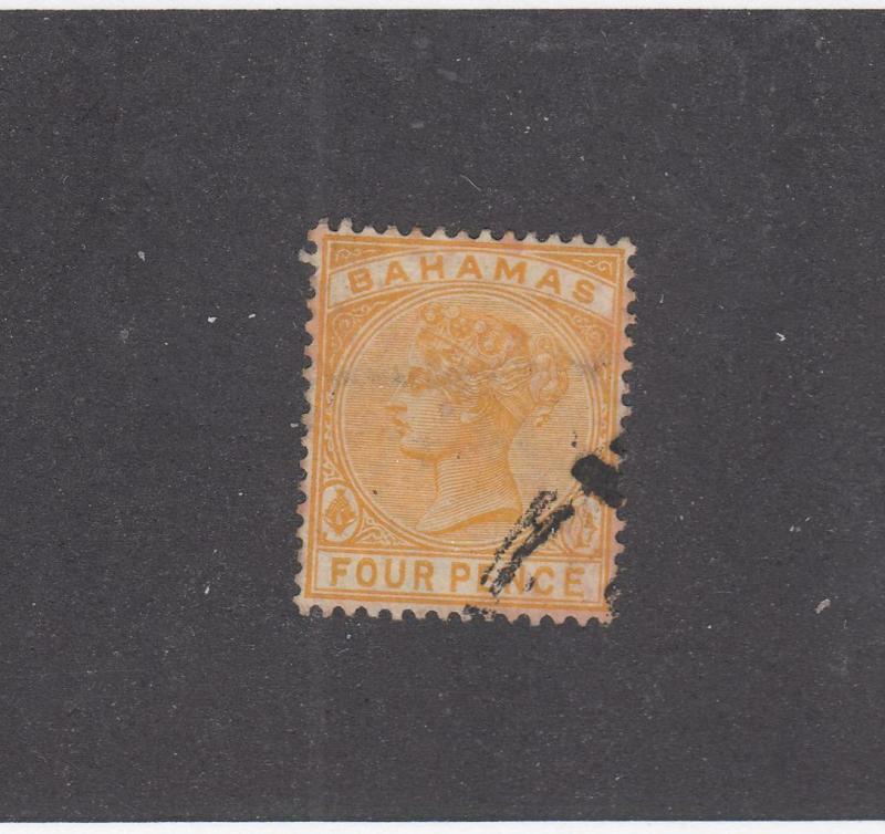 BAHAMAS # 29 VF-USED 4p QUEEN VICTORIA YELLOW