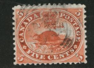 CANADA Scott 15 used 1859 beaver CV$37.50 Hinge Thin