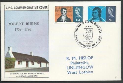 GB 1966 Burns PHOSPHOR commem FDC, AYR commem cancel, SCARCE...............10786 