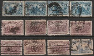 US 230-231, 233 U low value Columbians mixed condition
