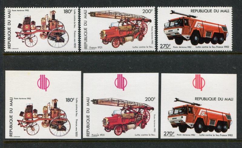 Mali C455-7 perforated & imperforate + deluxe sheets MNH Fire Trucks 1982 x29971