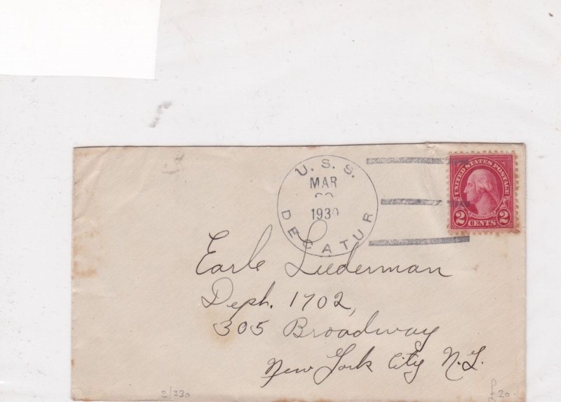 united states 1930s U.S.S.Decatur cancel to new york city stamps cover ref 21437