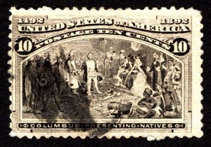 1893, US 10c, Columbus Presenting Natives, Used, Sc 237