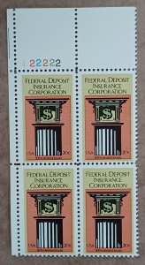 United States #2071 20c FDIC-50th Anniv MNH block of 4 plate #122222 (1984)