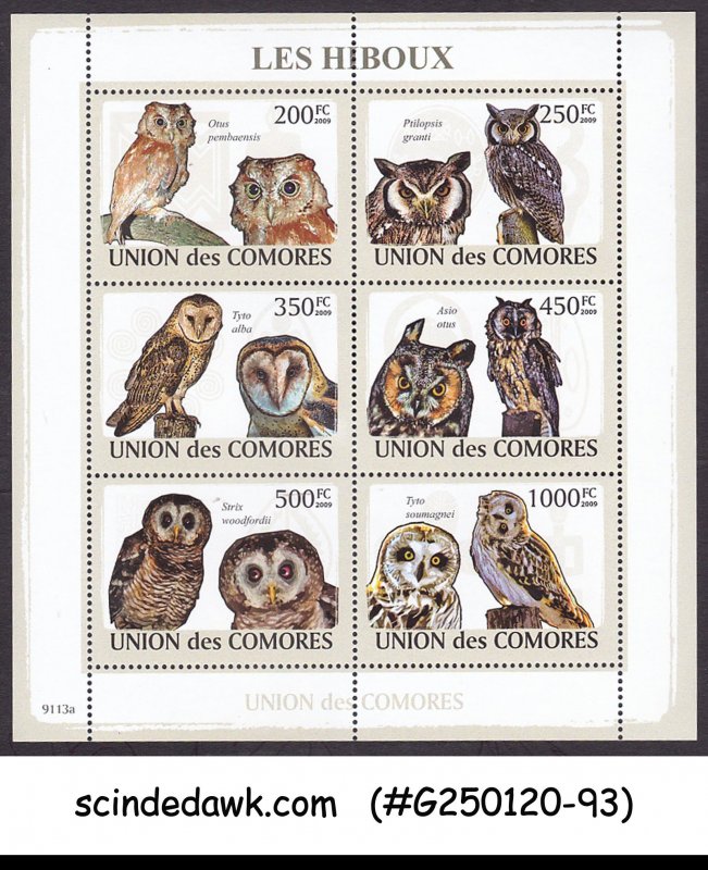 COMOROS - 2009 THE OWLS / BIRDS - MIN. SHEET MNH