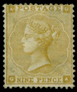 SG87, SCARCE 9d straw, LH MINT. Cat £3750. GA