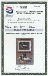 Scott RW74c Ringed Neck Ducks ERROR UNSIGNED Souvenir Sheet w/PSE Cert (RW74b-1)