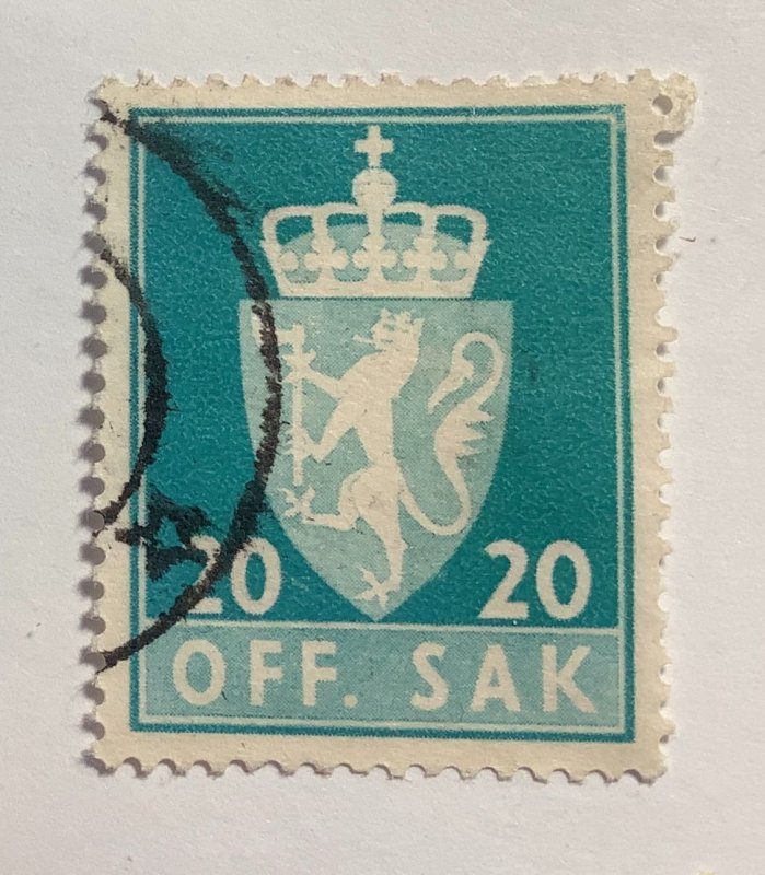 Norway 1957 Scott o68 used - 20o,  Off. Sak, Coat of Arms