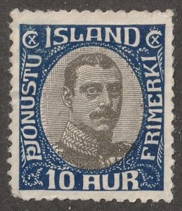 Iceland, stamp,  Scott#o43,  used,  hinged,  10 AUR,