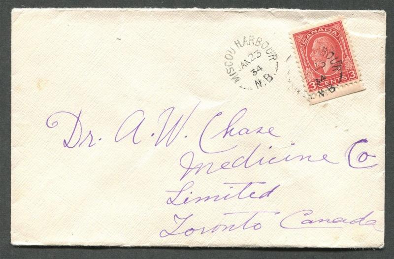 NEW BRUNSWICK SPLIT RING TOWN CANCEL COVER MISCOU HARBOUR  