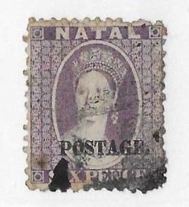 Natal Sc #32  6p violet with Postage overprint used FVF