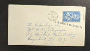 1958 SS Santa Margarita Sea Post Cover Cristobal Canal Zone to Illinois USA