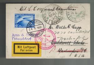 1930 Germany Graf Zeppelin South America Flight RPPC Posctard Cover # C38 to USA