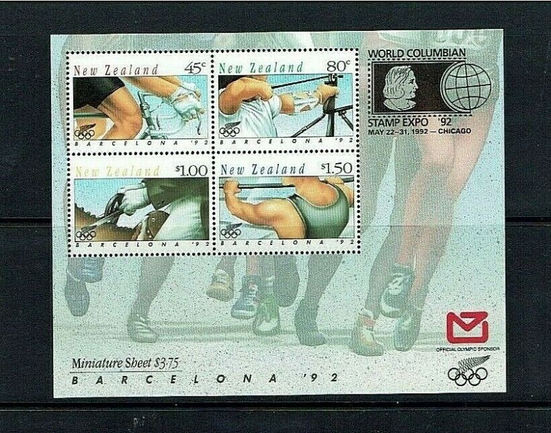 New Zealand: 1992, Olympic Games, M/Sheet, World Columbian Stamp Expo, Overprint