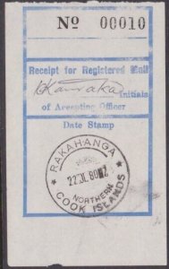 COOK IS 1980 PO registered letter receipt with cds of RAKAHANGA............A8187