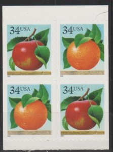 3493-94d,  BLK-4 Apple & Orange  MNH, '.34 cent' (1)