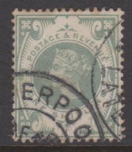 Great Britain 1887 QV 1 Shilling Green Sc#122 F Used