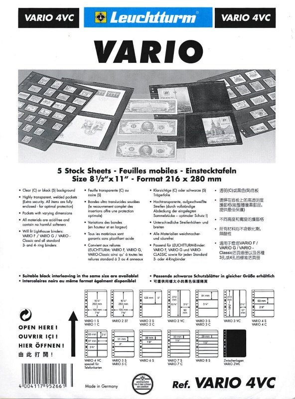 25 LIGHTHOUSE VARIO 4 POCKET VERTICAL - CLEAR STOCK SHEETS - 5 PACKS OF 5  4VC 