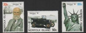 Norfolk Is. AMERIPEX 86. Vintage car, statue of liberty. ...