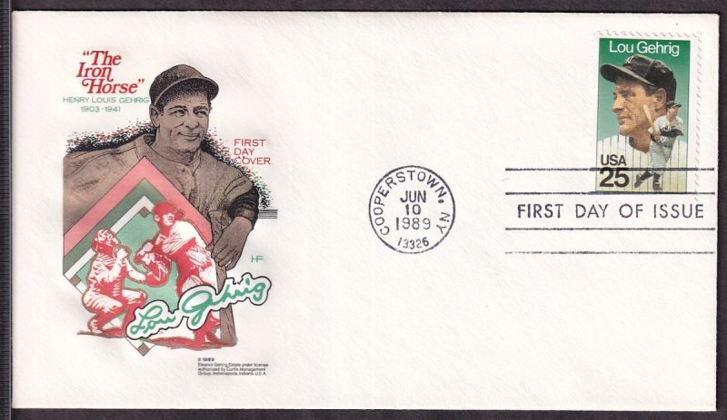 1989 Lou Gehrig baseball legend Sc 2417 House of Farnam cachet Cooperstown NY