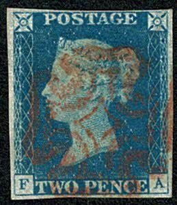 GB 1840 2d pale blue FA Plate 1. Cancelled by red Maltese cross.