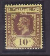 Straits Settlements-Sc#191a- id13-unused og NH 10c KGV-1925-