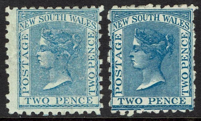 NEW SOUTH WALES 1882 QV 2D BOTH SHADES WMK CROWN/NSW SG  W40 PERF 10 