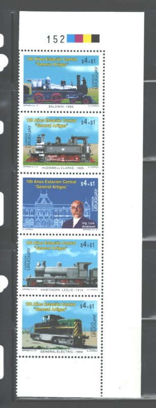 URUGUAY  1997 TRAINS M.S.  #B9 (NO SHEET MARGINS AVAILABLE),MNH