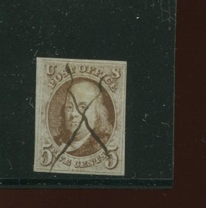 1 Franklin Imperf Used Stamp  (Stock 1 A40)