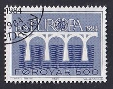 Faroe Islands  #107  used  1984 Europa   bridge  500o