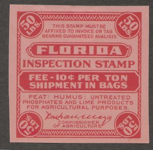 Florida Inspection Stamp PH 1 10c Per Ton 50 Lbs Imperforate