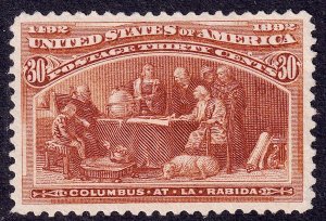 US Scott 239, 1893 Columbus at La Rabida, 30c orange brown, UNUSED NG