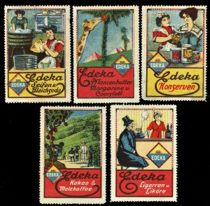 1920s EDEKA Germany Poster Stamp Food & Delicacies  ( Set of 5 stamps )