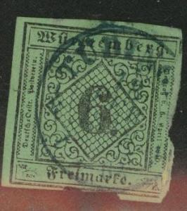 Germany State Wurttemberg Scott 4 1851 black on green paper