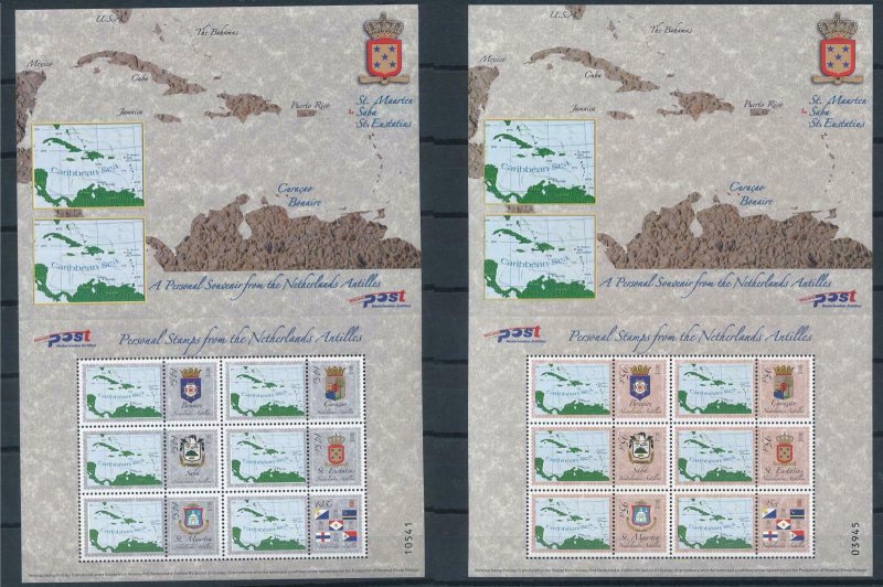 [NA1536] Netherlands Antilles Antillen 2004 2 Personal Sheets Maps Islands MNH