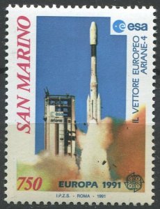 San Marino Sc#1223 MNH, 750L multi, Europa (C.E.P.T.) 1991 - Europe in Space ...