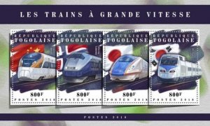 Togo - 2018 Speed Trains on Stamps - 4 Stamp Sheet - TG18103a