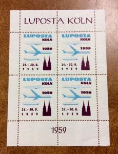 {BJ STAMPS} Luposta KOLN 1959  POSTER STAMP Label  sheet of 4 GERMANY NH