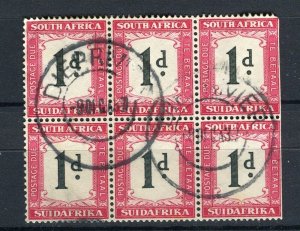 SOUTH AFRICA; 1930s early Postage Due issue fine used 1d. Block of 6