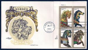 UNITED STATES FDC 32¢ Carousel PLATE BLOCK 1995 Artmaster